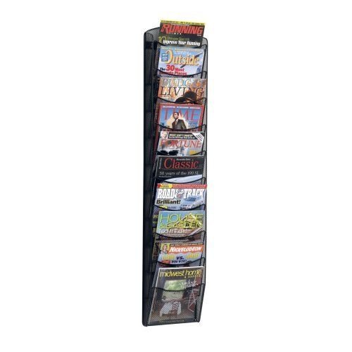 Mesh Magazine Rack,10-Pockets,10-1/4"x3-1/2"x50-3/4",Black, Sold as 1 Each