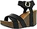 Refresh MARA-05 Womens Criss Cross Platform Wedge Sandal Half Size Smaller, Color:BLACK, Size:8