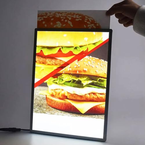 Ultra-Thin Wall-Mounted LED Display Lightbox Frame – Backlit Poster Holder with Pull-Out Design, Bright Even Illumination for Advertising, Menu Boards, Retail, Events, Offices​ (Black, 120x80cm)