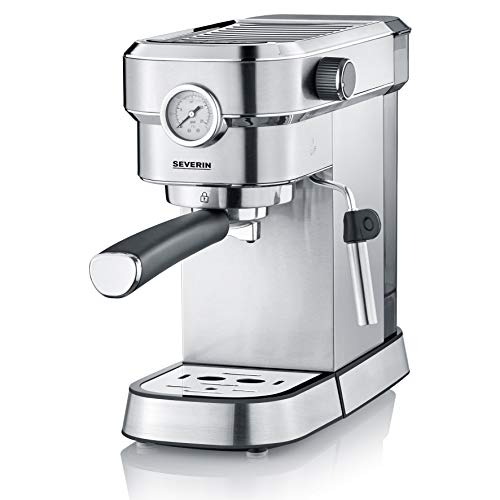 SEVERIN Espressomaschine "Espresa Plus", Siebträgermaschine mit 3 Einsätzen, Kaffeemaschine mit Milchschäumer und Manometer, inkl. Barista-Starterset, Edelstahl-gebürstet/schwarz, KA 5995 – Bild 4