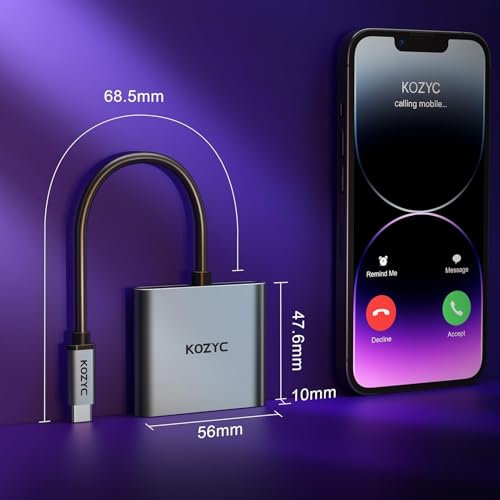 KOZYC USB C to Dual HDMI Adapter 4K@60Hz, Type C to HDMI Splitter Extended Display for MacBook/MacBook Pro Air DELL XPS13/15, Samsung Galaxy S9/S9+ (MST Only Support Windows OS)