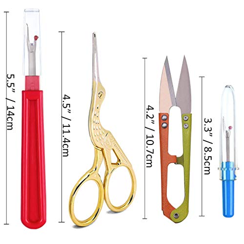 Eraimp 6 Pieces Sewing Seam Ripper Kit - Stork Scissors Gold Small Sharp Tip with 4 x Thread Seam Remover Stitch Unpicker Thread Cutter Tool & Trimming Scissor for Sewing Art Work,Threading,Needlework - Thumbnail 5