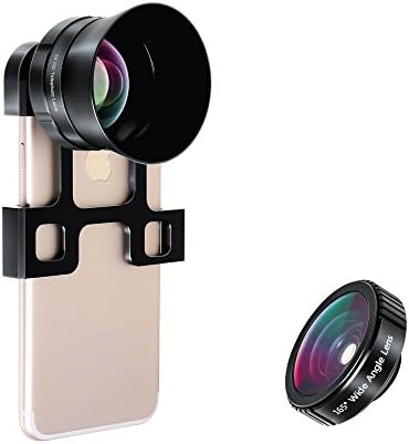 iPhone Camera Lens Kit for iPhone 7 - AiKEGlobal AK031 165° Wide Angle + 3x Optical Zoom Telephoto Cell Phone Camera Lenses with Lens Hood &amp; Aluminum Bracket for Fast &amp; Easy Lens Swap