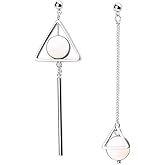 Asymmetric Earrings Geometric Triangle Long Bar Stick Chain Tassel Dangle Earrings for Women Pearl Shell Round Disc Fringe Drop Earring Fashion Jewelry