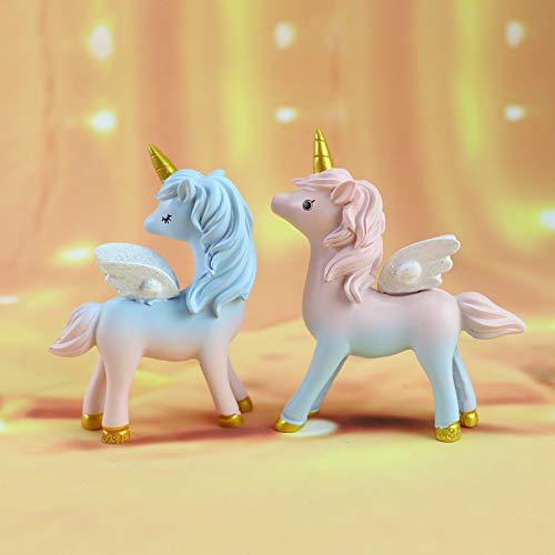 2 Style Unicorn Figurine, Mini Resin Unicorn Cake Topper for Baby Shower Kids Birthday Party Office Desk Decoration Supplies(Pink)