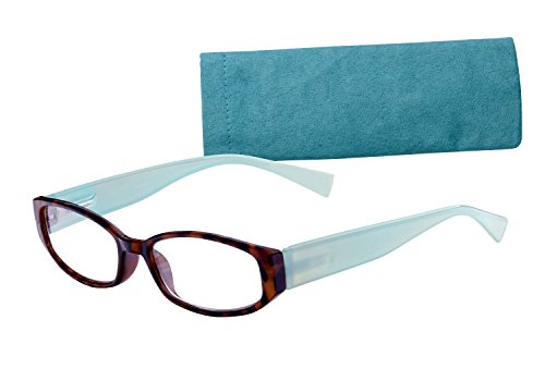 Wink Fancy Tort Face Reading Glass with Aqua Temples and Suede Case, +1.50, 0.200 Ounce