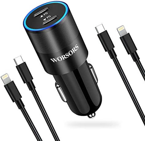 WORSORS USB C Car Charger, Dual Port 60W (30W+30W) Fast