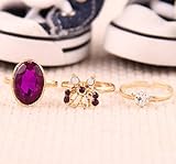 Epiestore(TM) Mysterious Purple Butterfly Retro Flash Diamond Gem Three-Piece Ring