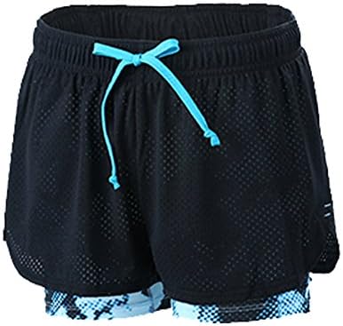 Women's Active Mesh 2 in 1 Run Sport Shorts (S, Blue (Marble Pattern))