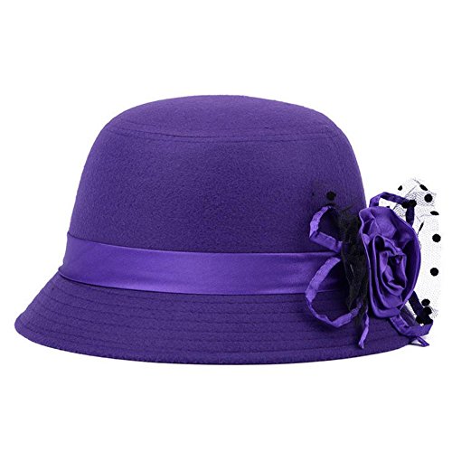 Freedi Bowler Hat Fedora Hats Dress Up Derby Hats Wide Brim Flower for Costume Adults Women Winter (Purple) - Thumbnail 6