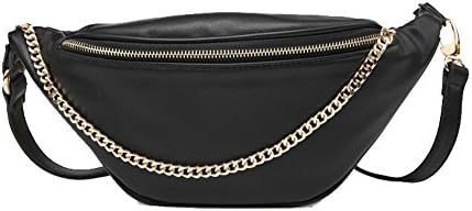 Fashion Waist Fanny Pack Chest Bag Leather Purse with Metalic Chain for Women