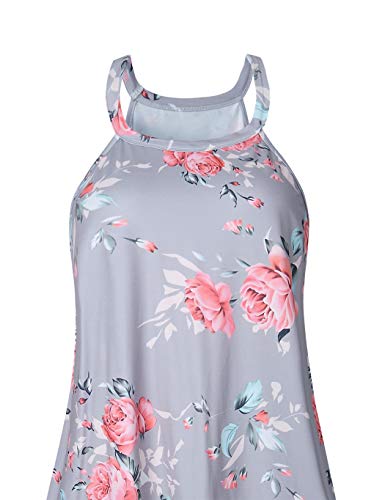 LitBud Womens Summer Tank Top for Women Ladies Floral Halter Cami Tee Casual Beach T-Shirt Flowy Halter Basic Tunic Tops Blouses Grey Plus Size 12 14 XXL