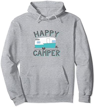 Unisex Happy Camper Vintage RV Trailer Hoodie Medium Heather Grey