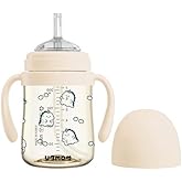 UBMOM No-spill, Backflow prevention Sippy Cup with Straw, PPSU Learner Cup with Handle for Baby and Toddlers, BPA free, 6.76oz (Daino_Beige)