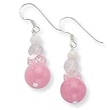Sterling Silver Pink & White Crystal/Jade/Mother of Pearl Dangle Earrings