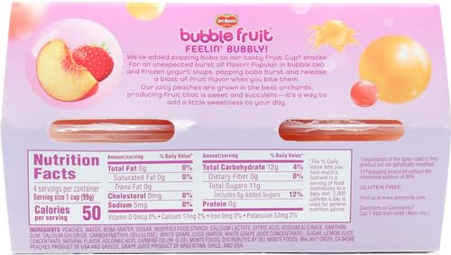 DEL MONTE BUBBLE FRUIT PEACH STRAWBERRY LEMONADE PEACHES & POPPING BOBA WITH SWEETENED JUICE-3.5 OZ, (PACK OF 1, 4 COUNT)