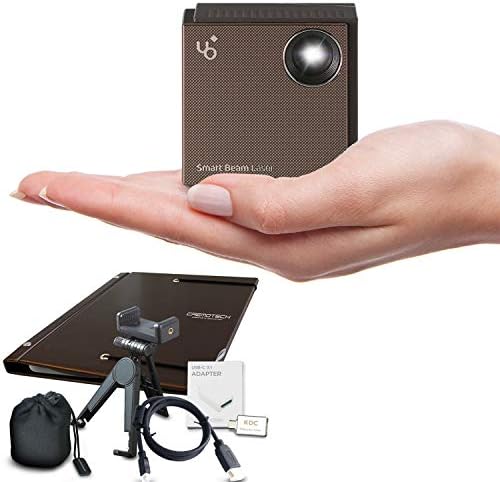 UO Smart Beam Laser Projector + Premium Accessory Set l Folding Tripod & Holder, Drawstring Pouch Bag, micro HDMI to HDMI Cable, USB-C to HDMI Adapter, Portable 19 inch Screen - CES Innovation Awards!