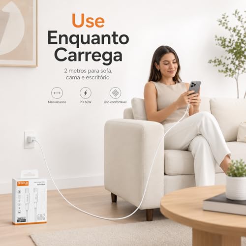 Cabo Tipo-C para Tipo-C 2 Metros 60W Turbo PD Nylon Trançado Reforçado, Carregamento Rápido e Transferência de Dados, Compatível com iPhone 15/16, Samsung, Xiaomi, Motorola, iPad, Notebook e Android