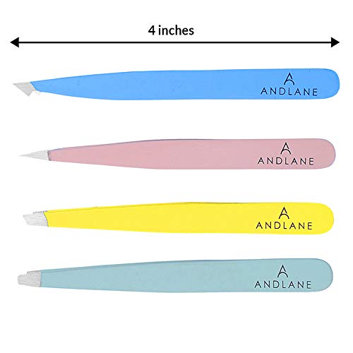 Andlane Tweezers Set - Professional Stainless Steel 4-Piece Precision Tweezer for Men & Women - Great for Facial Hair Removal, Eyebrow Shaping, Splinters & Ingrown (4 Colors) - Thumbnail 4