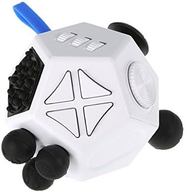 12 Sided Fidget Cube - Anti-anxiety, Anti-stress and Depression Cube for Children and Adults - Color: White and Blue