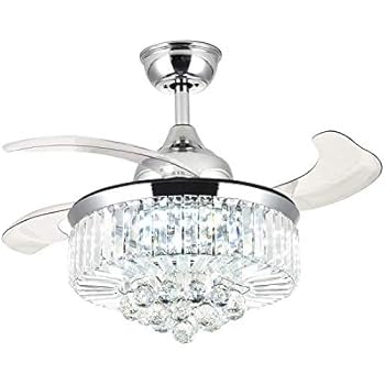 Smeamus 42 Crystal Ceiling Fan Light Invisible Retractable Blade