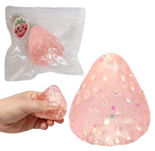1pcs Squishy Strawberry,Cute Squeeze Toys,Kawaii Squishies PVC Toys,Stress Relieving Fur Ball OPP Packaging Gifts Fidget Toys for Anxiety&Relaxation for Kids Adults (1pcs Clear Pink)