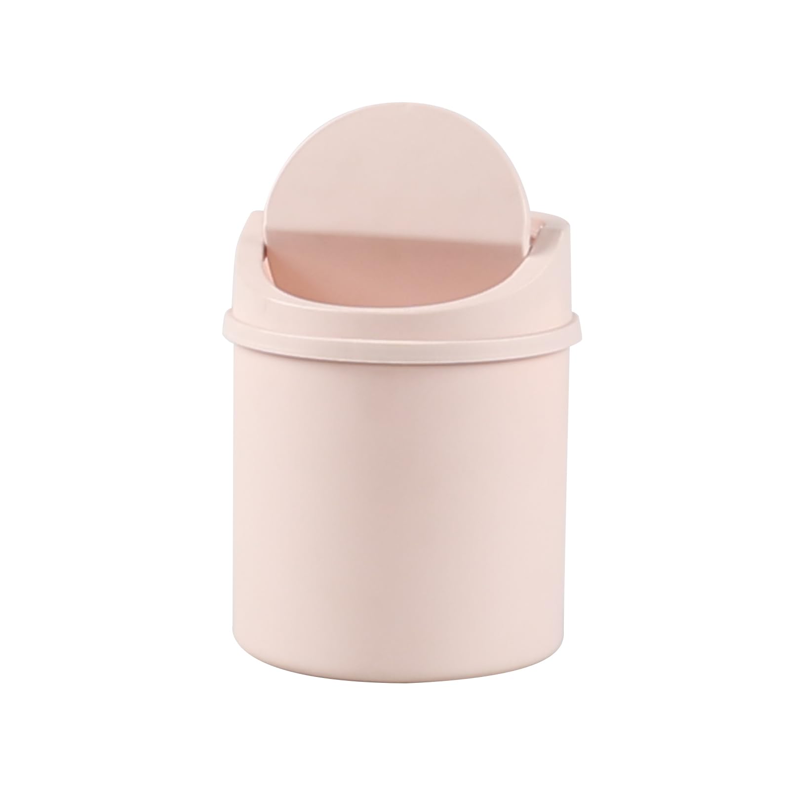 Zerdyne Plastic Mini Trash Bin with Swing-Top Lid, 2 L Desktop Garbage Bin, Pink