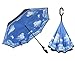 Inverted Umbrella Double Layer Windproof UV Protection Sun&Rain Car Reverse folding Umbrellas Cute Travel Umbrella Manually Rain Windproof Anti-UV Star Flower Umbrella for Easy Carrying Blue Sky