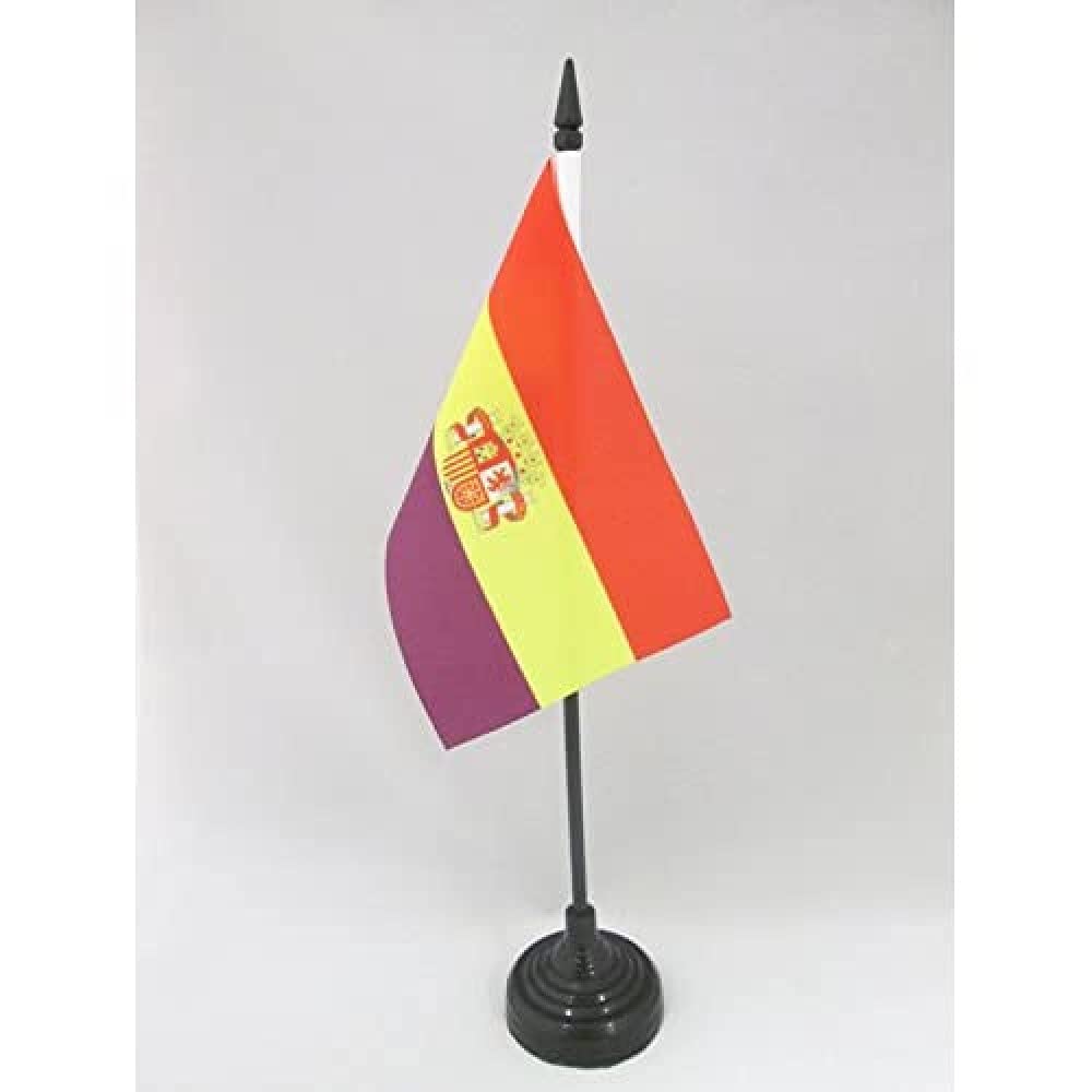 AZ FLAG - Second Spanish Republic Coat of Arms Table Flag 4'' x 6'' - Spain Republican Office Mini Banner 100% Polyester 15 x 10 cm - Mini Desk Flag with 10'' Pole and Black Plastic Base
