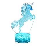 3D Illusion monocerous Unicorn Night Lamp, 7 Color Change, Touch White Crack Base