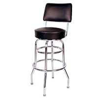 Richardson Seating Double Ring Swivel Bar Stool with Back Chrome Frame and Seat, Black, 30"