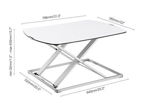 TechOrbits Height Adjustable Single Level Standing Desk - 31" Wide Sit to Stand Desk Converter Fully Assembled Standing Workstation Riser White