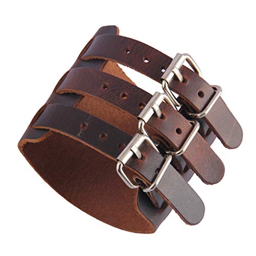 AZORA Punk Leather Cuff Bracelet Adjustable Wide Leather Belt Bracelets Arm Cuff Gothic Leather Wristbands Rock Jewelry for Men, Boy, Women - Thumbnail 2