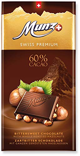 Munz Schokolade Edelbitter 60% Kakao mit Haselnüssen | Zartbitterschokolade | 10 Tafeln á 100g | Edle Schokolade | Swiss Premium Chocolate Bittersweet | Großpackung 1 kg Schokoladentafeln – Bild 3