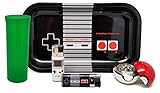 Bundle - 5 Items - Rolling Paper Depot Controller Rolling Tray with Ball Grinder, Leaf Lock Video Game Lighters and Green 