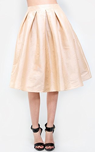 Womens Dazzle All Pleated Tea Length Skirt BEIGE L New