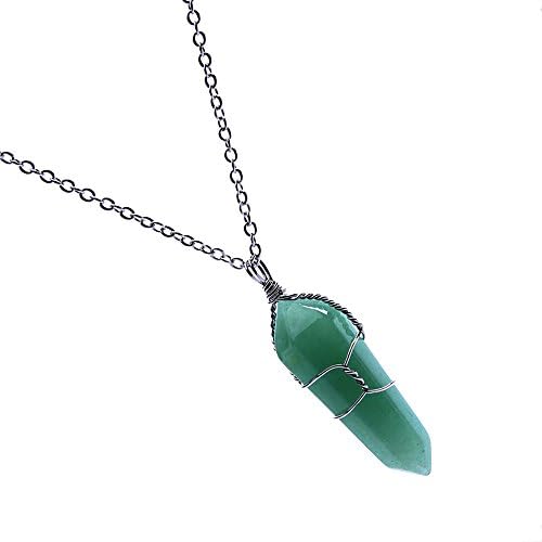 VIKI98 Wire Wrap Nature Quartz Crystal Hexagonal Point Reiki Healing Gemstone Pendant Necklace