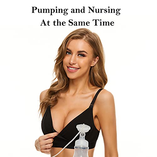 Pumping Bra Hands Free Pumping Bra Nursing Bra, Breast Pumping Nursing Bra, Adjustable Wireless Comfortable Breastfeeding Hands Free Pumping Bra Fits Breast Pumps, Small-XX-Large (Black, Large)