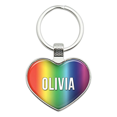 Metal Keychain Key Chain Ring Rainbow I Love Heart Names Female O - Olivia