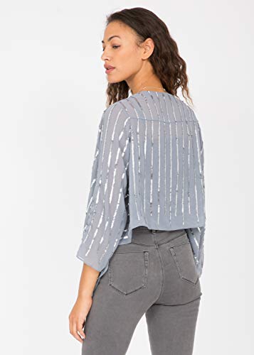 likemary Sheer Chiffon Sequins Shrug Bolero Jacket Silver L - Thumbnail 4