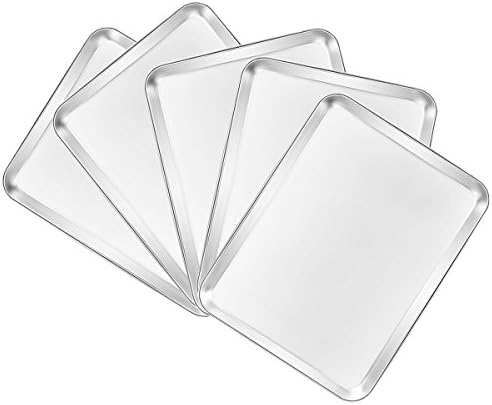 Baking Pans Set of 5, Bastwe Cookie Sheets 5 Pieces Stainless Steel Baking Sheets Toaster Oven Tray Pans, Rectangle Size 12×9×1 inch, Non Toxic &amp; Healthy &amp; Easy Clean &amp; Less Stick