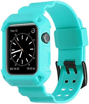 Apple Watch Band,Watch Band with Sport Shockproof Protective Case Cover,TPU Rubber Bracelet Strap for Apple iWatch Series 3 Series 2 and Series 1 All Models 42mm (Blue)