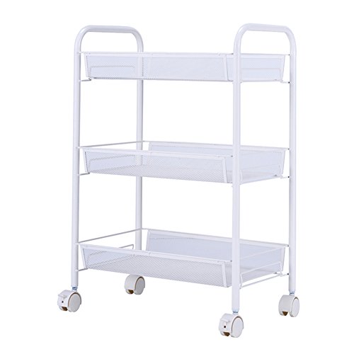 JS HOME 3-Tier Rolling Cart Kitchen Storage Cart Mesh Wire, White