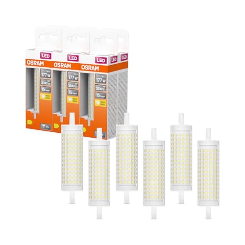 Osram LED Line LED Lamp with Filament, Klarer Leuchtkoerper aus Kunststoff, 20 W, R7s Retrofit-Sockel, EEK D, 3000 lm, 3000 K warmweisses Licht fuer die Allgemeinbeleuchtung, 6-Pack