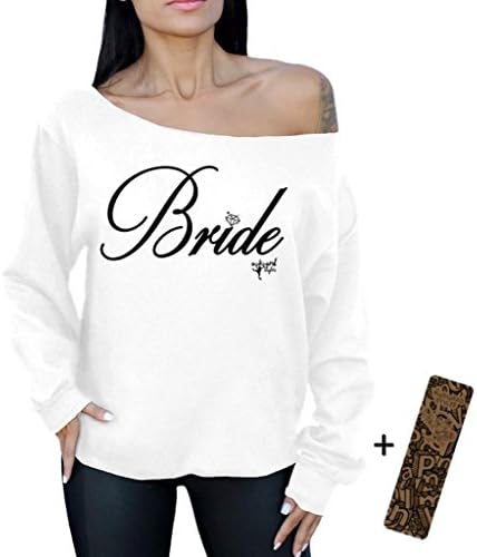 Awkwardstyles Bride Off the Shoulder Oversized Sweatshirt B Diamond + Bookmark S White