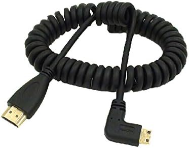 Caxico 90 Degree Right Angled Mini HDMI to HDMI Stretch Spring Extension Cable Black