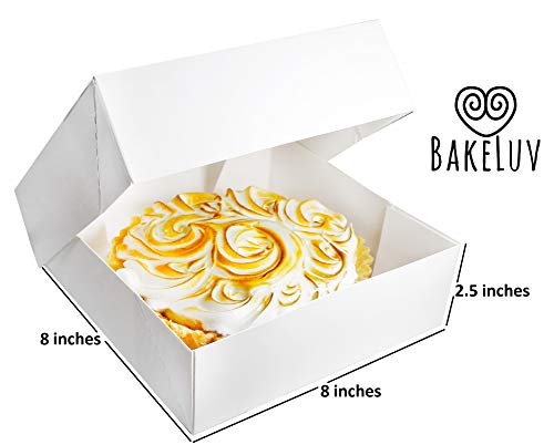 BakeLuv White Bakery Boxes with Window 8x8x2.5 inches | 25 Pack | Auto-Popup | Thick & Sturdy 350 GSM | Cookie Boxes with Window Bakery Boxes for Cookies, Cake Boxes, Donut Boxes, Pastry Boxes - Thumbnail 2