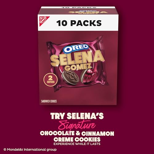 SELENA GOMEZ OREO COOKIES, CHOCOLATE AND CINNAMON CREME, LIMITED EDITION, 10 SNACK PACKS (2 COOKIES PER PACK)