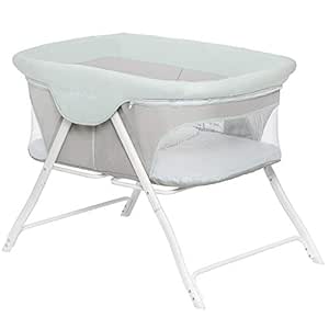 blue and white bassinet