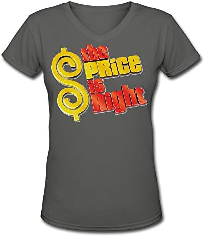 Women's The Price Is Right 100% Cotton V Neck Short Sleeve T-Shirt DeepHeather US Size L